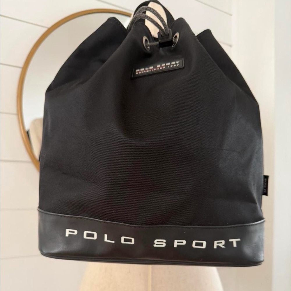Vintage 90s Ralph Lauren Polo Sport Drawstring Backpack in Black Nylon - Y2K - Picture 3 of 7